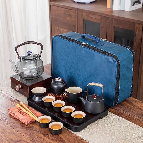 Portable Travel Kettle - 新しいポータブル旅行用茶器セット、屋外車載用電気ケトル＆ Gongfu セット、家庭用ウェルネスポット