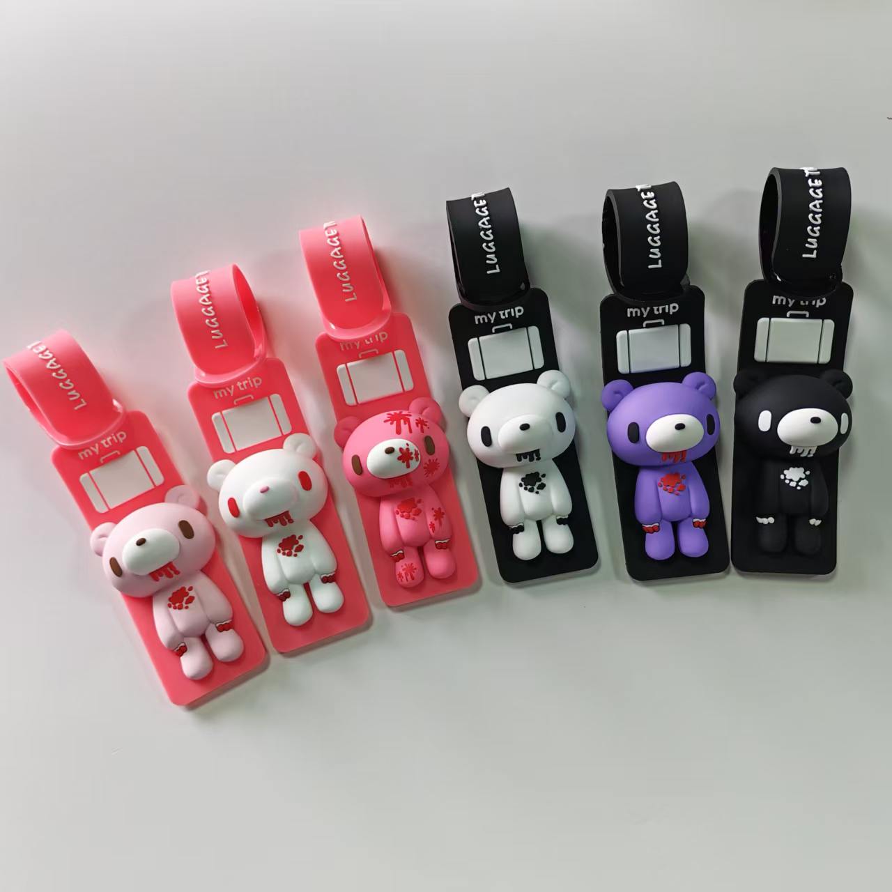 Luggage Strap Belt - かわいい漫画のクマのシリコン製荷物タグ、紛失防止スーツケース識別子、調節可能なストラップ付き旅行用バックパック名札アクセサリー