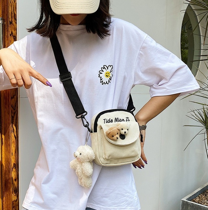 Travel Accessories For Girls - かわいいクマのキャンバスミニクロスボディバッグ調節可能なストラップスナップボタンショルダーバッグ女の子用毎日のショッピング旅行アウトドア