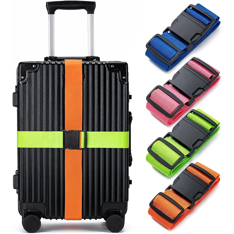 Luggage Strap Belt - 4個入りラゲージストラップセット、荷物固定ストラップ、ラゲージストラップ、旅行バッグの固定と識別に便利で使用可能