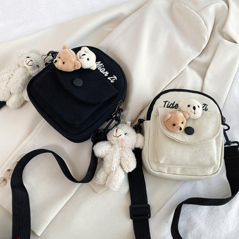 かわいいクマのキャンバスミニクロスボディバッグ調節可能なスト - Travel Accessories For Girls のレビューと価格