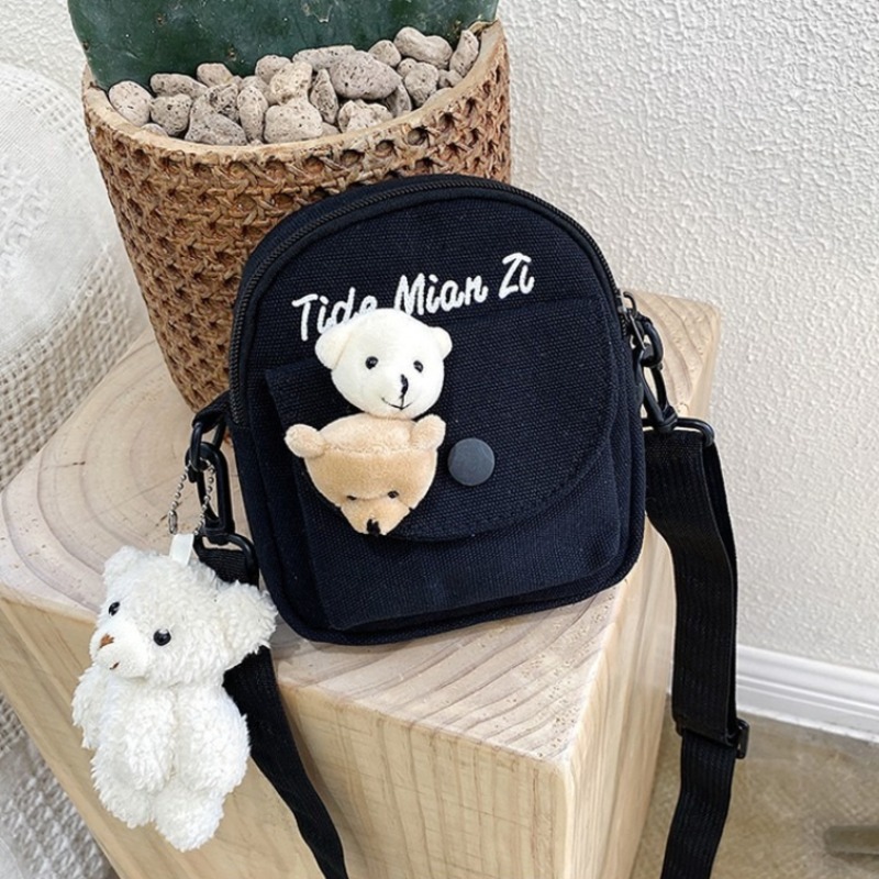 かわいいクマのキャンバスミニクロスボディバッグ調節可能なスト - Travel Accessories For Girls のレビューと価格